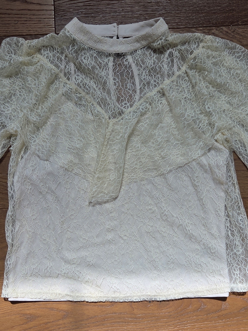 Vintage Women's Lace Overlay Blouse - Cream